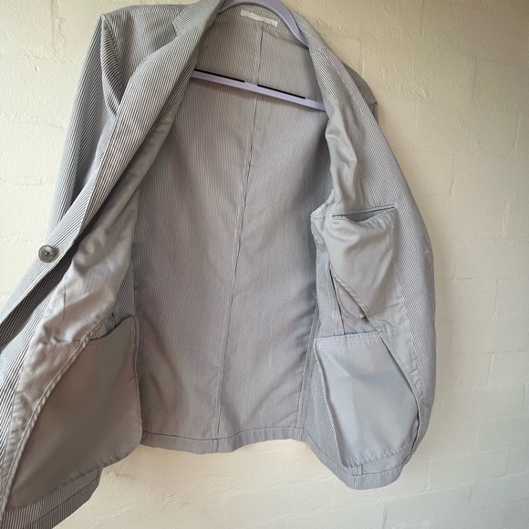 Uniqlo Blazer sz Medium Men’s Jacket Grey light stripe button Preloved Pockets - Picture 9 of 11